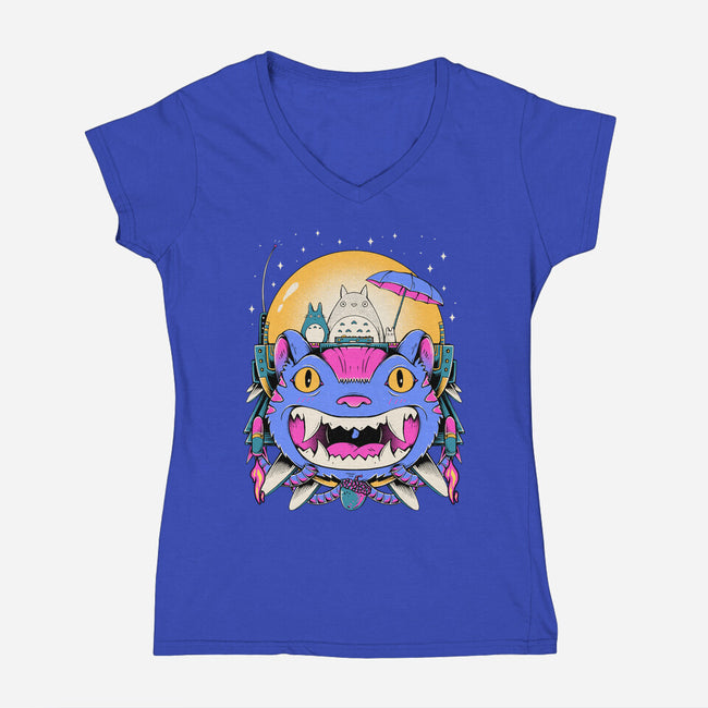 Unidentified Flying Cat-Womens-V-Neck-Tee-GODZILLARGE