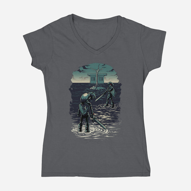 Link Vs Dark Link-Womens-V-Neck-Tee-Diego Oliver