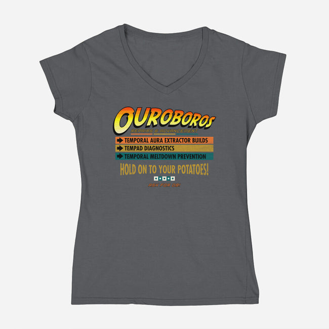 Ouroboros Repairs-Womens-V-Neck-Tee-rocketman_art