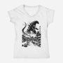 King In The Japanese Village-Womens-V-Neck-Tee-DrMonekers