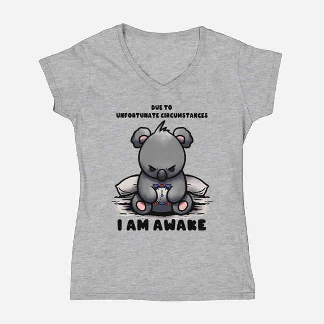 Unfortunately I Am Awake-Womens-V-Neck-Tee-fanfabio