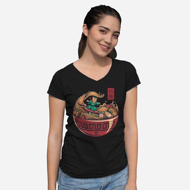 Ramen Surfing-Womens-V-Neck-Tee-erion_designs