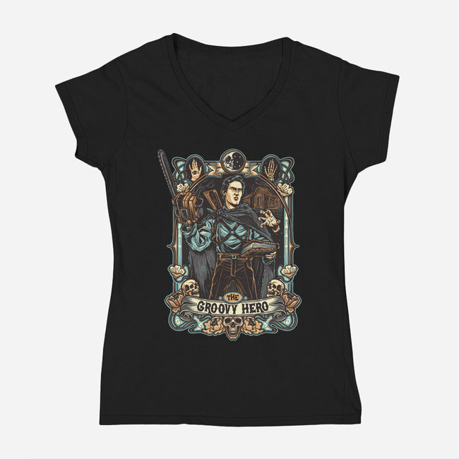 The Groovy Hero-Womens-V-Neck-Tee-momma_gorilla