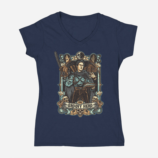 The Groovy Hero-Womens-V-Neck-Tee-momma_gorilla