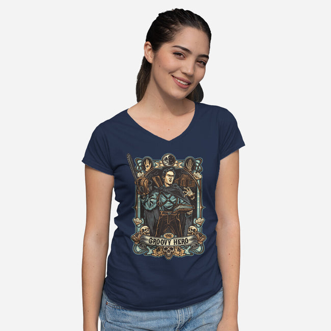 The Groovy Hero-Womens-V-Neck-Tee-momma_gorilla