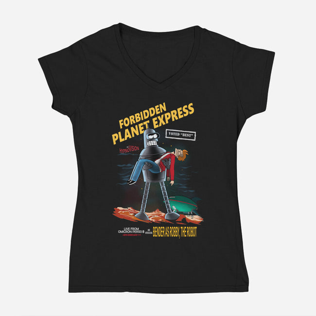 Forbidden Planet Express-Womens-V-Neck-Tee-ladymagumba