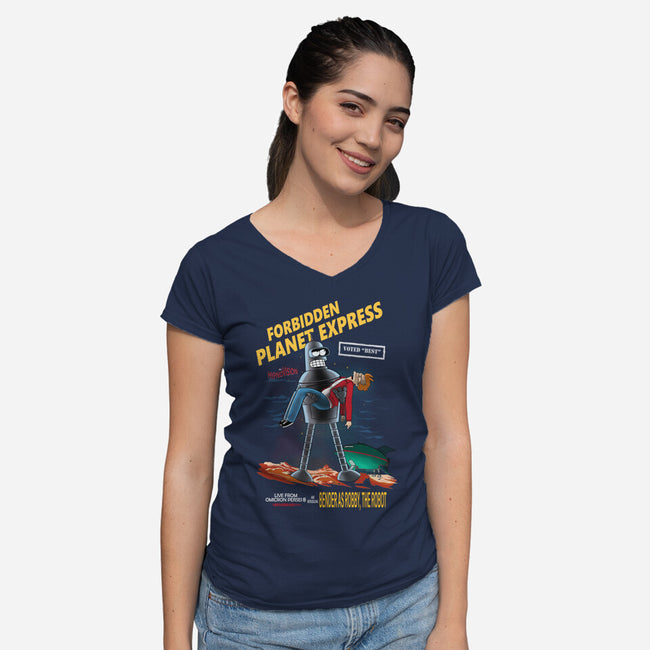 Forbidden Planet Express-Womens-V-Neck-Tee-ladymagumba