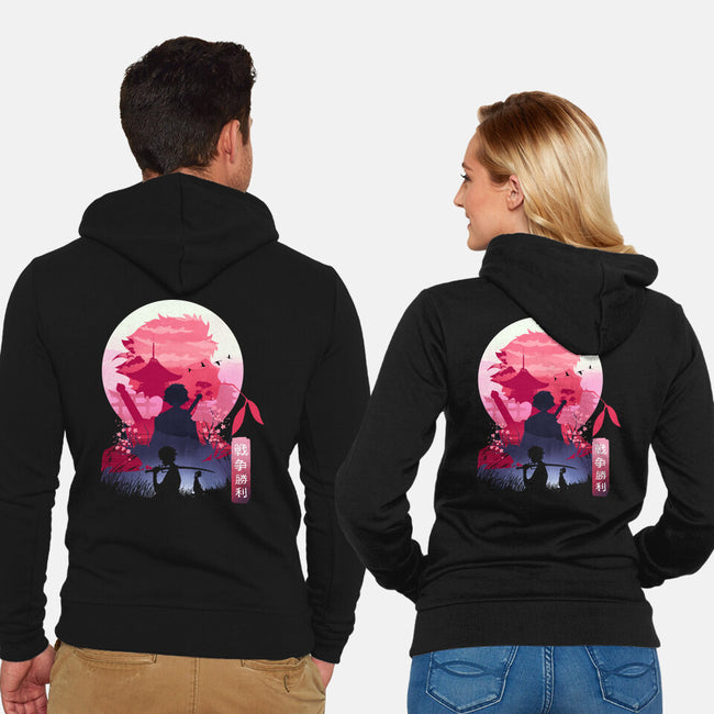 Samurai Landscape-Unisex-Zip-Up-Sweatshirt-dandingeroz