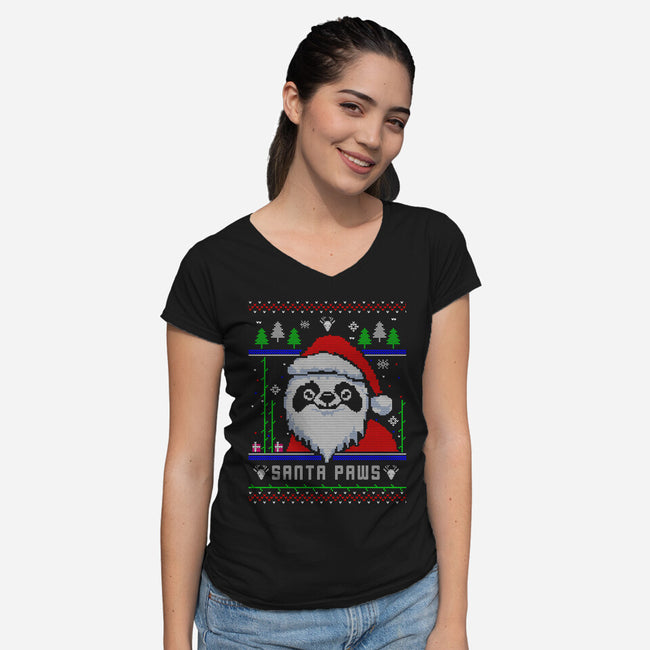 Santa Paws Christmas Panda-Womens-V-Neck-Tee-constantine2454