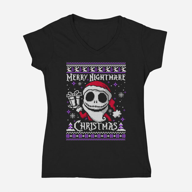 Merry Nightmare Christmas-Womens-V-Neck-Tee-NemiMakeit