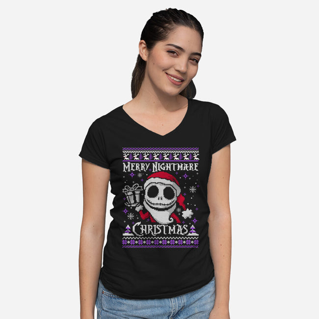 Merry Nightmare Christmas-Womens-V-Neck-Tee-NemiMakeit