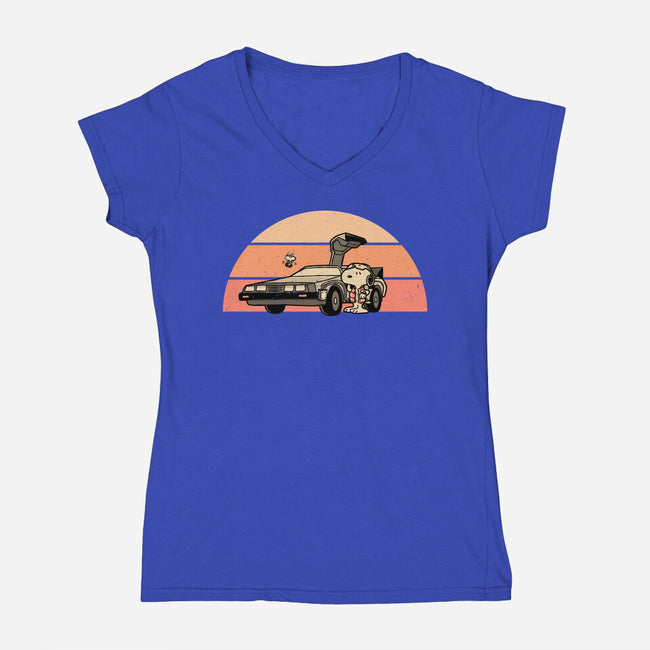 Outatime Beagle-Womens-V-Neck-Tee-retrodivision