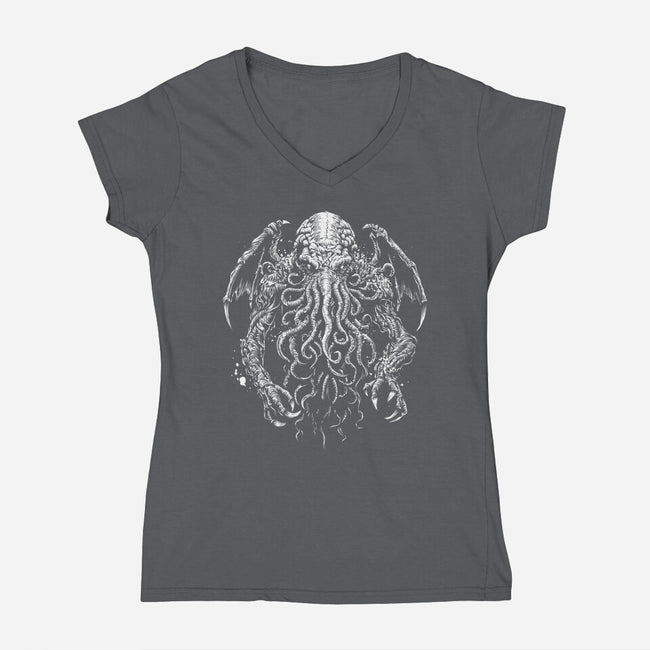 Great Old One Behind The Shadows-Womens-V-Neck-Tee-DrMonekers