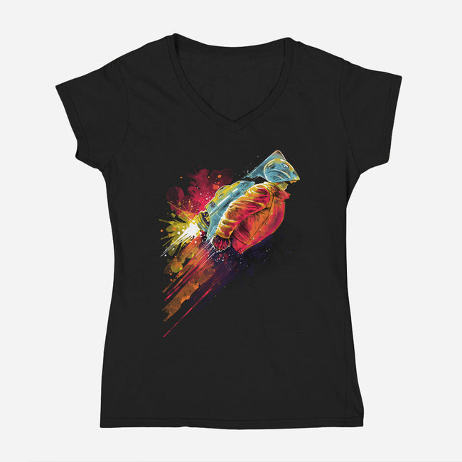 Human Rocket-Womens-V-Neck-Tee-zascanauta