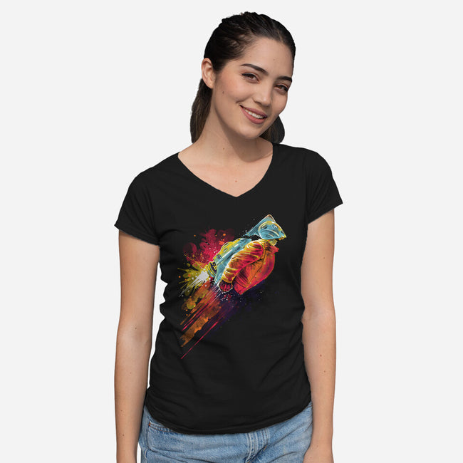 Human Rocket-Womens-V-Neck-Tee-zascanauta