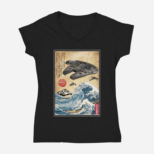 Rebels In Japan Woodblock-Womens-V-Neck-Tee-DrMonekers