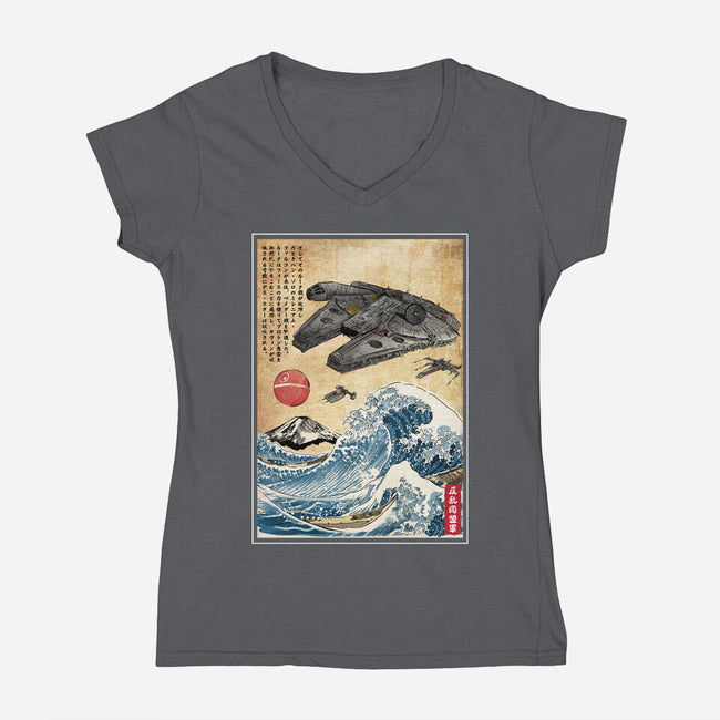 Rebels In Japan Woodblock-Womens-V-Neck-Tee-DrMonekers