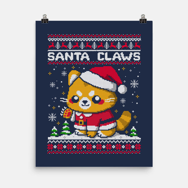 Santa Claws Cat-None-Matte-Poster-NemiMakeit