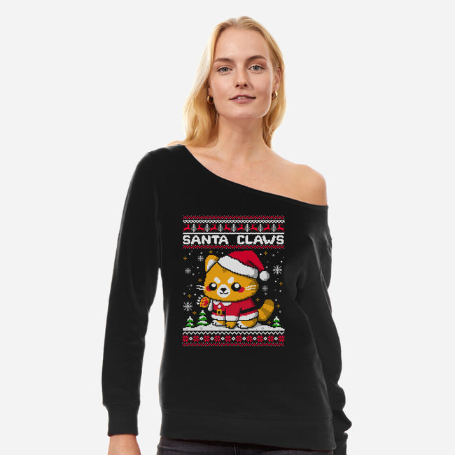 Santa Claws Cat-Womens-Off Shoulder-Sweatshirt-NemiMakeit