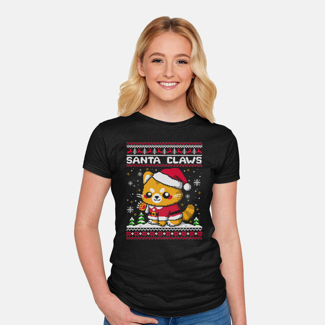 Santa Claws Cat-Womens-Fitted-Tee-NemiMakeit