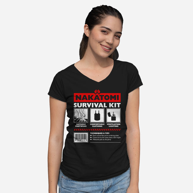 Nakatomi Survival Kit-Womens-V-Neck-Tee-rocketman_art