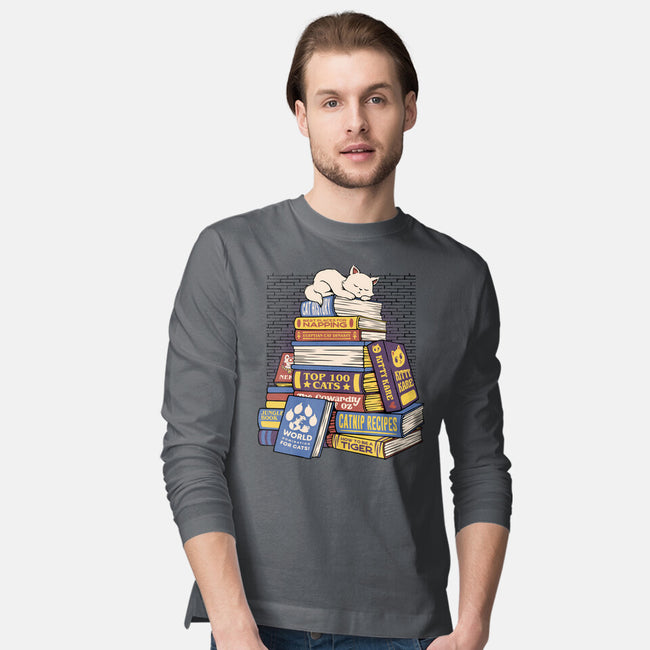 Cat Books Feline Library-Mens-Long Sleeved-Tee-tobefonseca