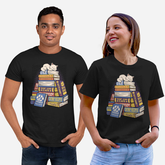 Cat Books Feline Library-Unisex-Basic-Tee-tobefonseca