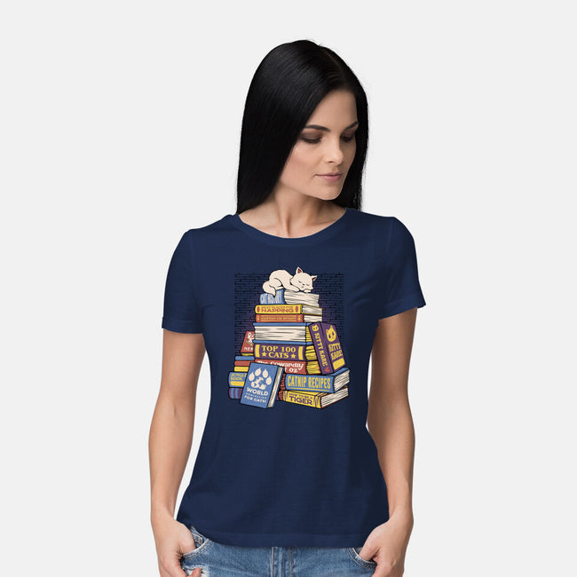 Cat Books Feline Library-Womens-Basic-Tee-tobefonseca