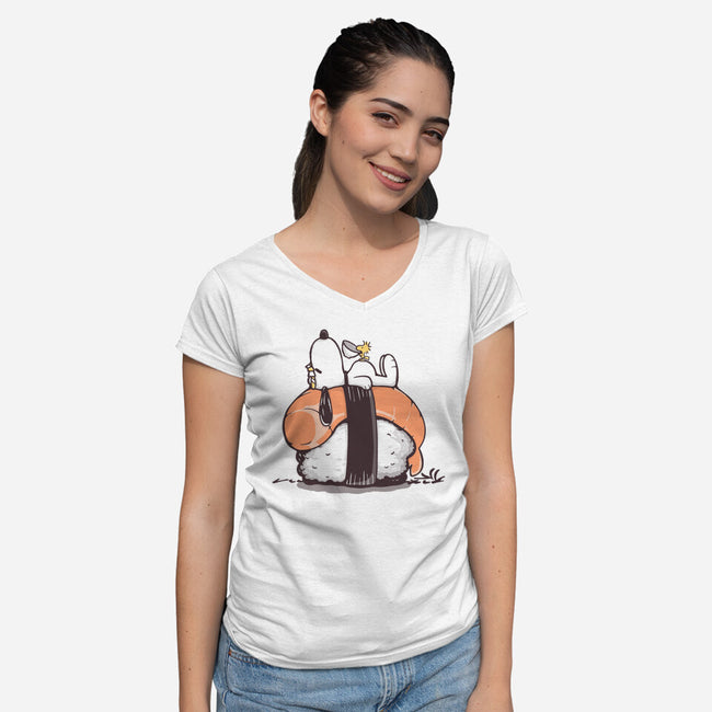 Sushi Friends-Womens-V-Neck-Tee-retrodivision