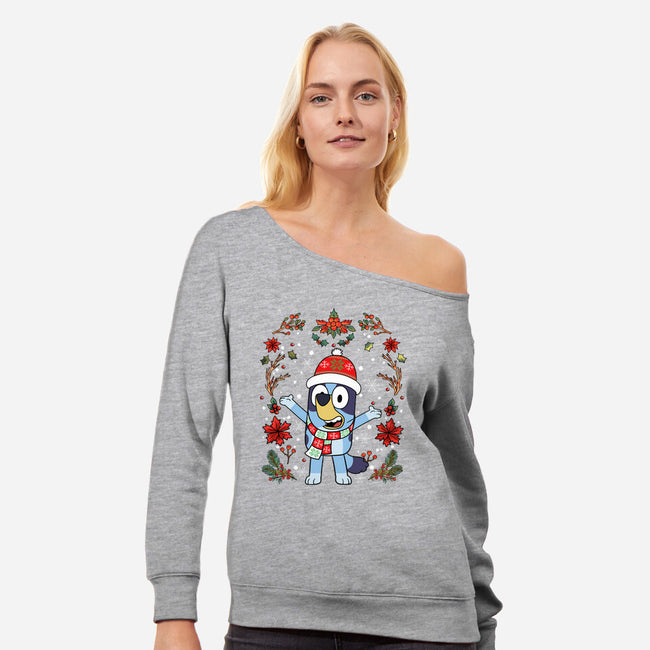 Christmas Heeler-Womens-Off Shoulder-Sweatshirt-JamesQJO