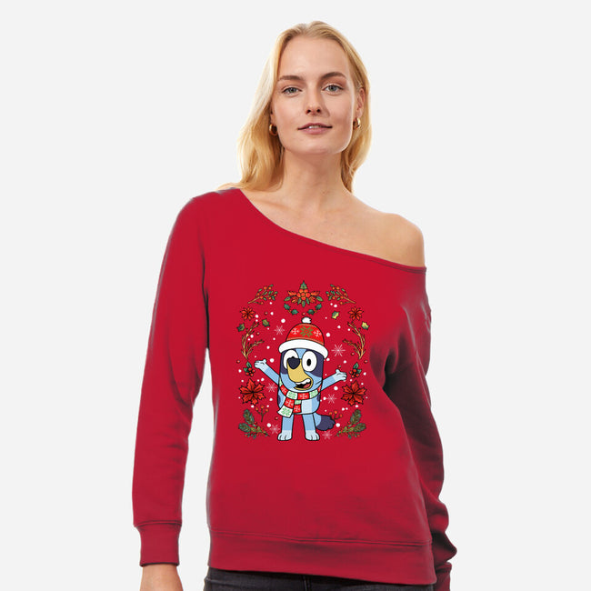 Christmas Heeler-Womens-Off Shoulder-Sweatshirt-JamesQJO