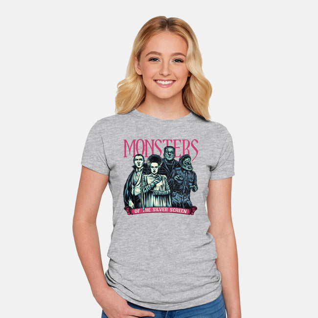 Monsters Of The Silver Screen-Womens-Fitted-Tee-momma_gorilla