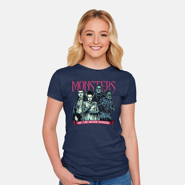 Monsters Of The Silver Screen-Womens-Fitted-Tee-momma_gorilla