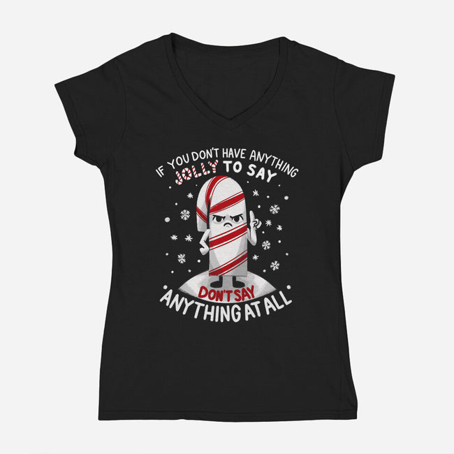 Speak Only Jolly Things-Womens-V-Neck-Tee-Aarons Art Room