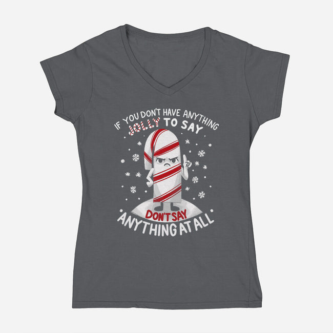 Speak Only Jolly Things-Womens-V-Neck-Tee-Aarons Art Room