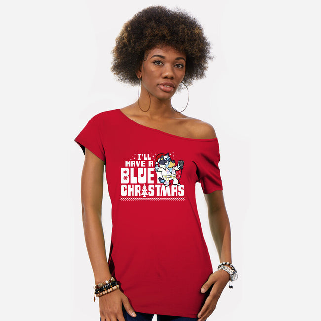 Bluey Xmas-Womens-Off Shoulder-Tee-Boggs Nicolas