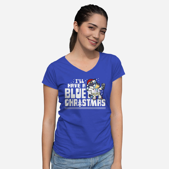 Bluey Xmas-Womens-V-Neck-Tee-Boggs Nicolas