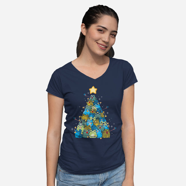 Froggy Christmas-Womens-V-Neck-Tee-Vallina84