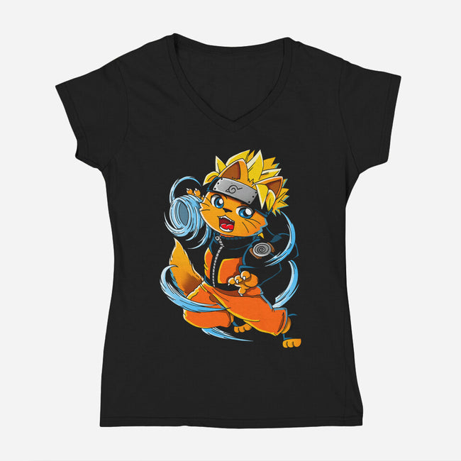 Meowruto-Womens-V-Neck-Tee-Vallina84