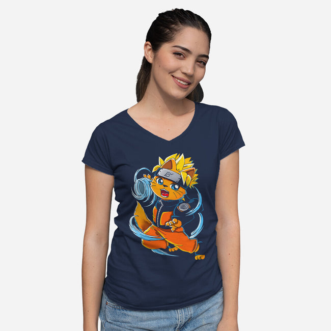 Meowruto-Womens-V-Neck-Tee-Vallina84