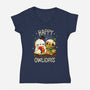 Happy Owlidays-Womens-V-Neck-Tee-Vallina84