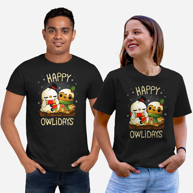 Happy Owlidays-Unisex-Basic-Tee-Vallina84