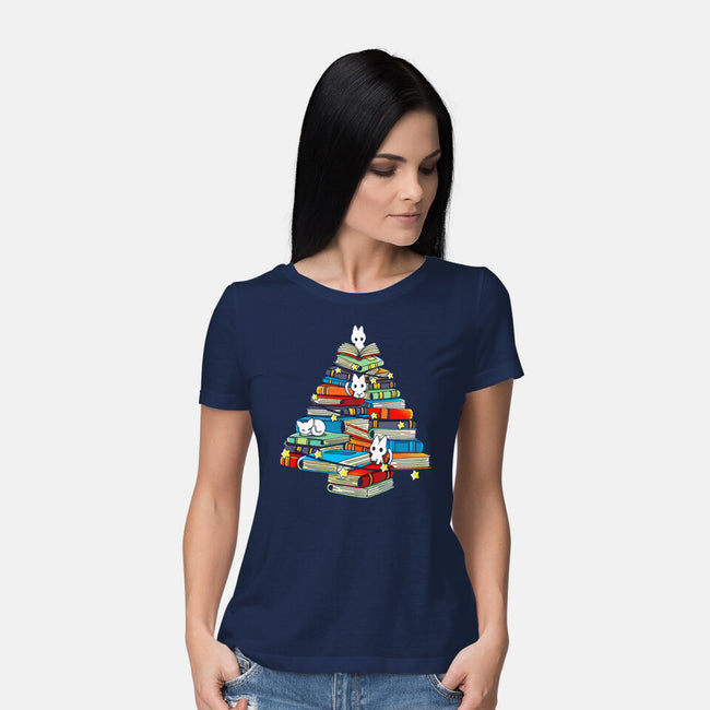 Christmas Books-Womens-Basic-Tee-Vallina84