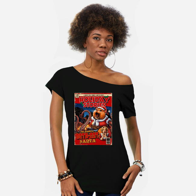 Gigantic Octo-Cat Santa-Womens-Off Shoulder-Tee-daobiwan