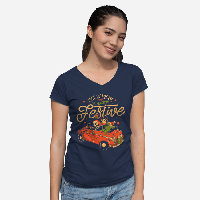 We're Getting Festive-Womens-V-Neck-Tee-eduely