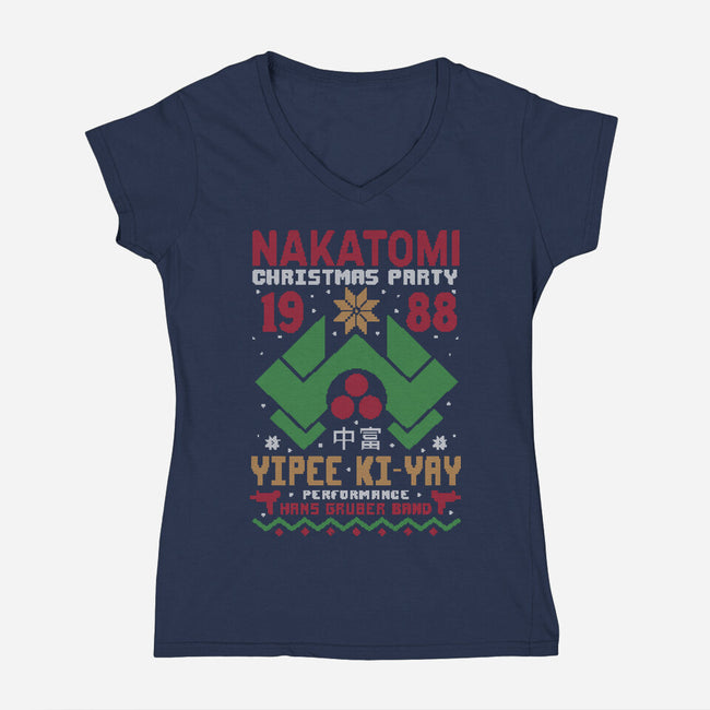 Nakatomi Christmas Party-Womens-V-Neck-Tee-Tronyx79