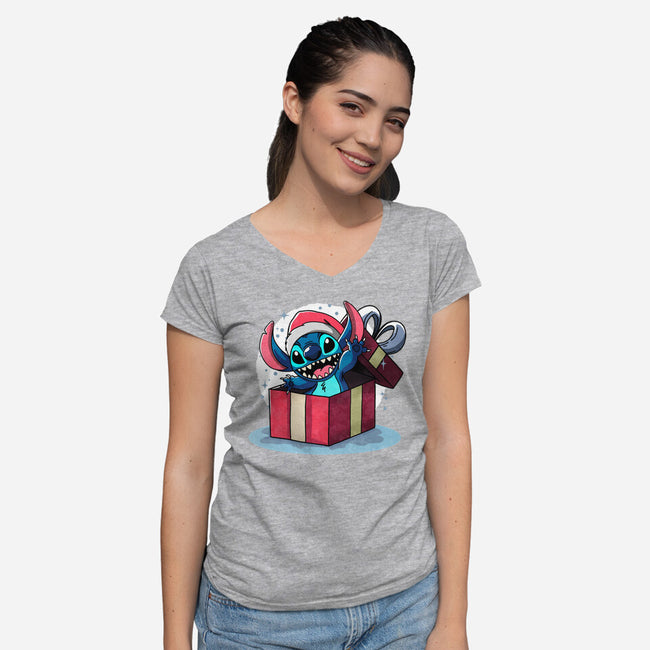 Alien Surprise-Womens-V-Neck-Tee-fanfreak1