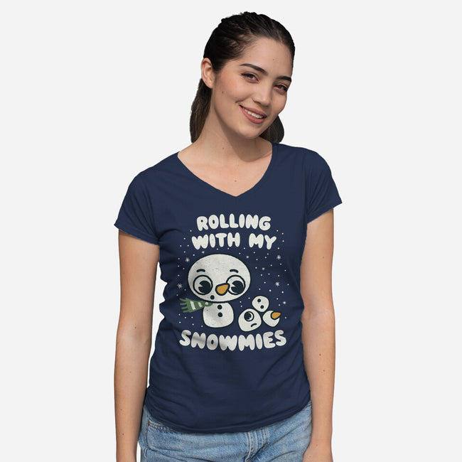 Rolling With My Snowmies-Womens-V-Neck-Tee-Weird & Punderful