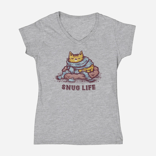 Living The Snug Life-Womens-V-Neck-Tee-kg07