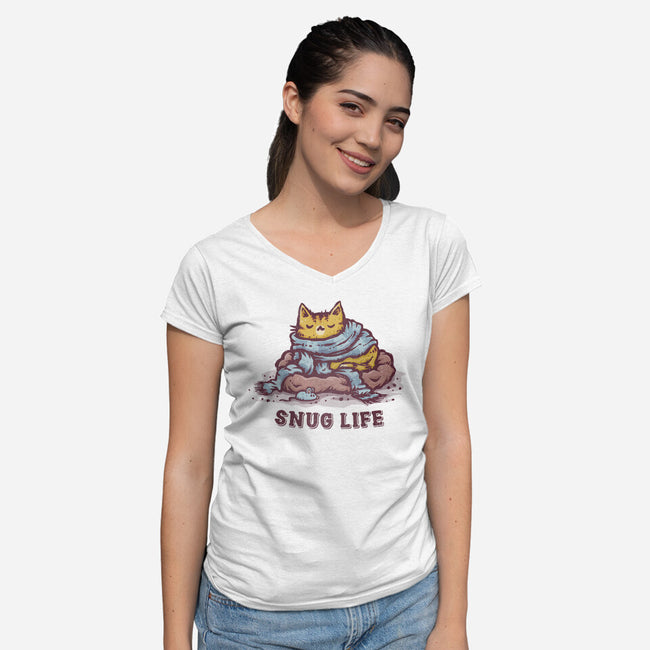 Living The Snug Life-Womens-V-Neck-Tee-kg07